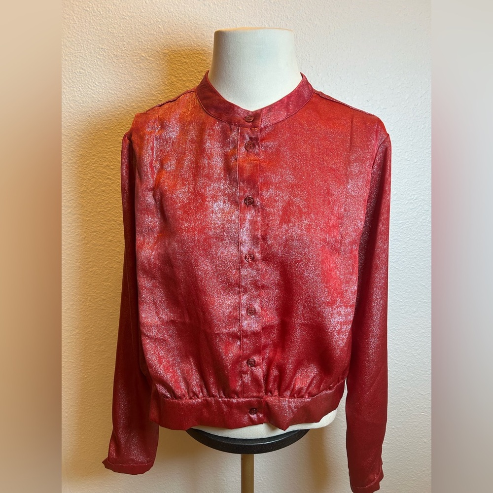 RACHEL Rachel Roy NWT Women’s Metallic Red Long Sleeve Blouse - Size L